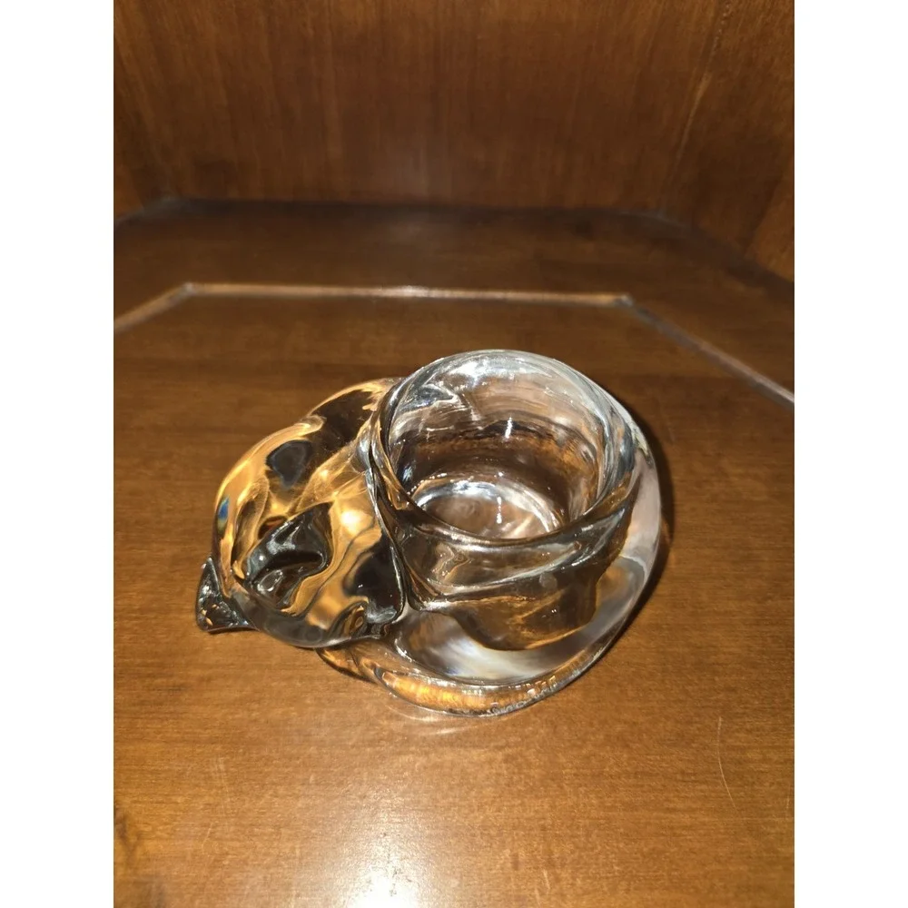 Indiana Glass Sleeping Cat Kitten Glass Votive Candle Holder Vintage